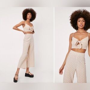 Nasty Gal Polka Dot Two-Piece Set – Size 2, Sand